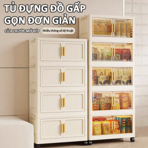Tủ Nhựa Đa Năng Gấp Gọn Đựng 4/5/6/7/8 tầng,Trong suốt làm dày công suất,Chất liệu nhựa PP,Kệ để đồ có bánh xe