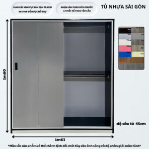 Tủ Nhựa Đài Loan 2 Cánh Cửa Lùa 1m8 x 1m63 x 45cm - Chống Mối Mọt, Dễ Vệ Sinh, Chống Ẩm Mốc, Bền Đẹp